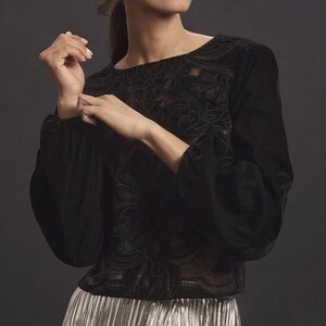 Anthropologie Lainie Long sleeve velvet cut work blouse
